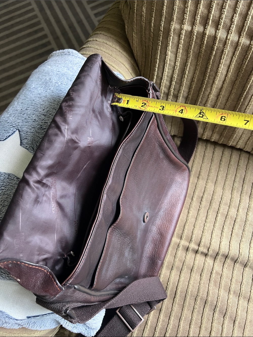 Genuine Leather Messenger Bag Kenneth Cole Reaction Dark Brown Adjustable Strap - Picture 15 of 15
